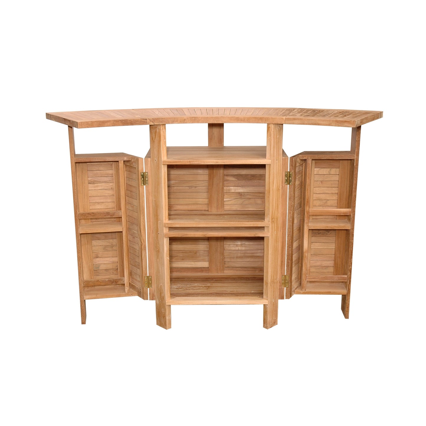 Wooden folding bar with open doors on a white background