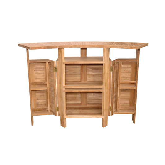 Wooden folding bar with open doors on a white background