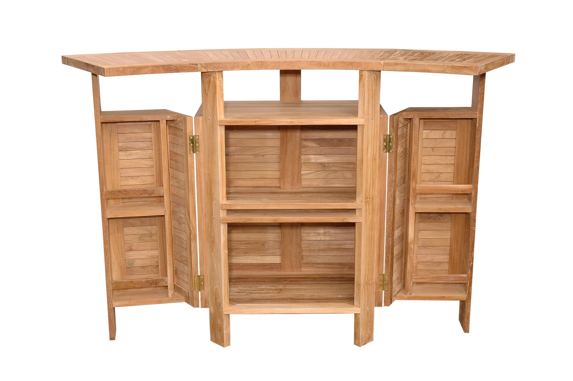 Wooden folding bar with open doors on a white background