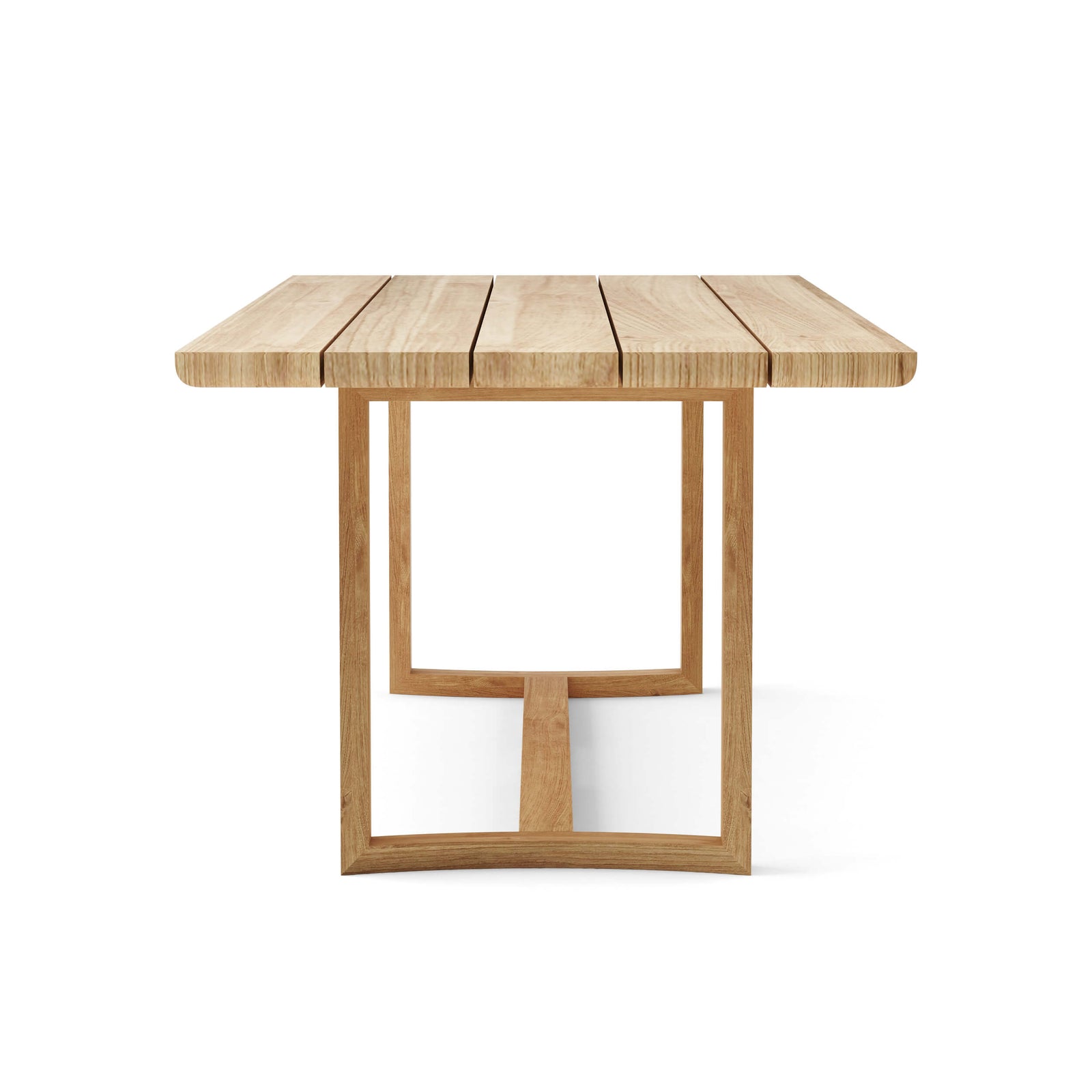 Wooden table with a minimalist design on a white background