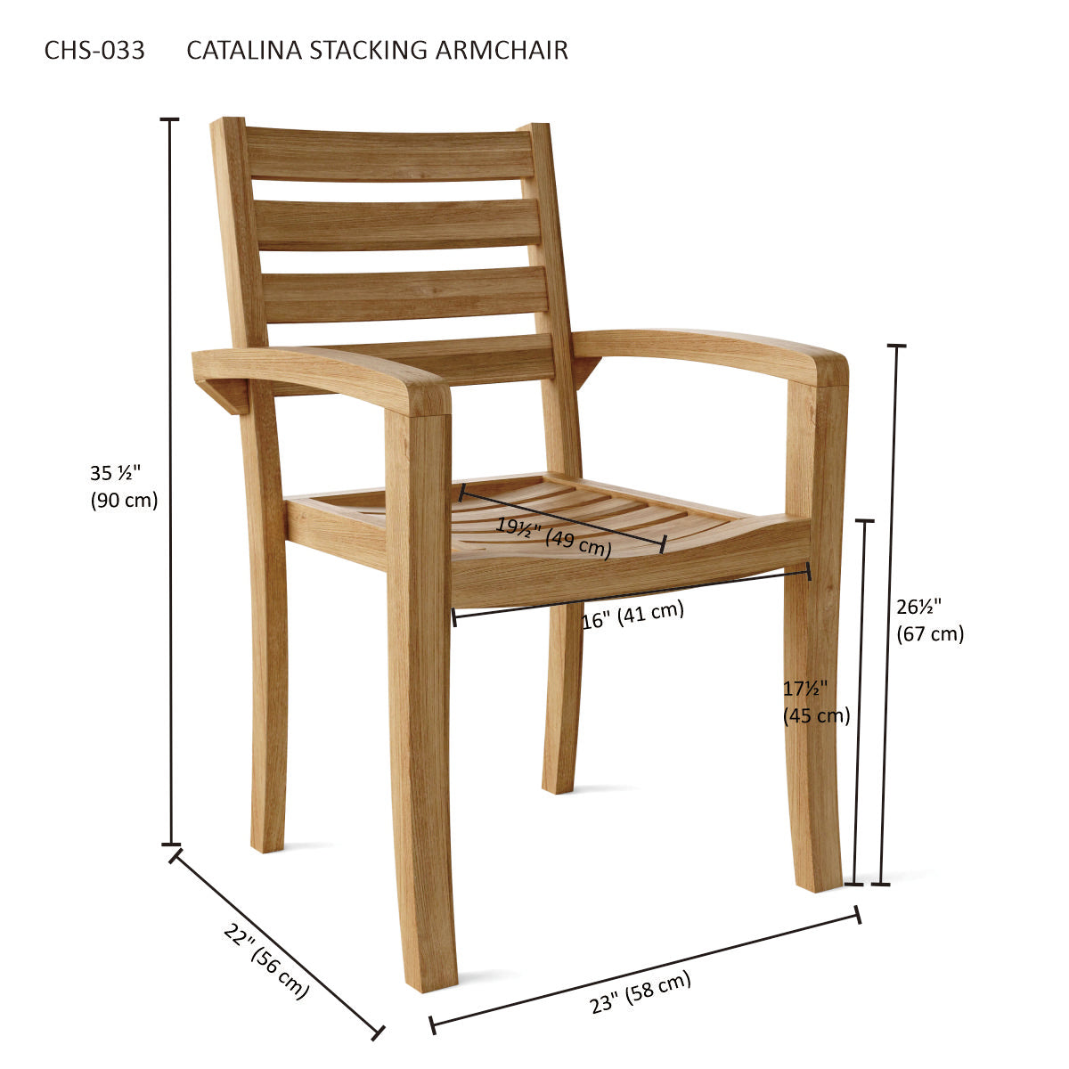 Anderson Teak Catalina Stackable Armchair Set of 4 - chairs arranged around outdoor dining table