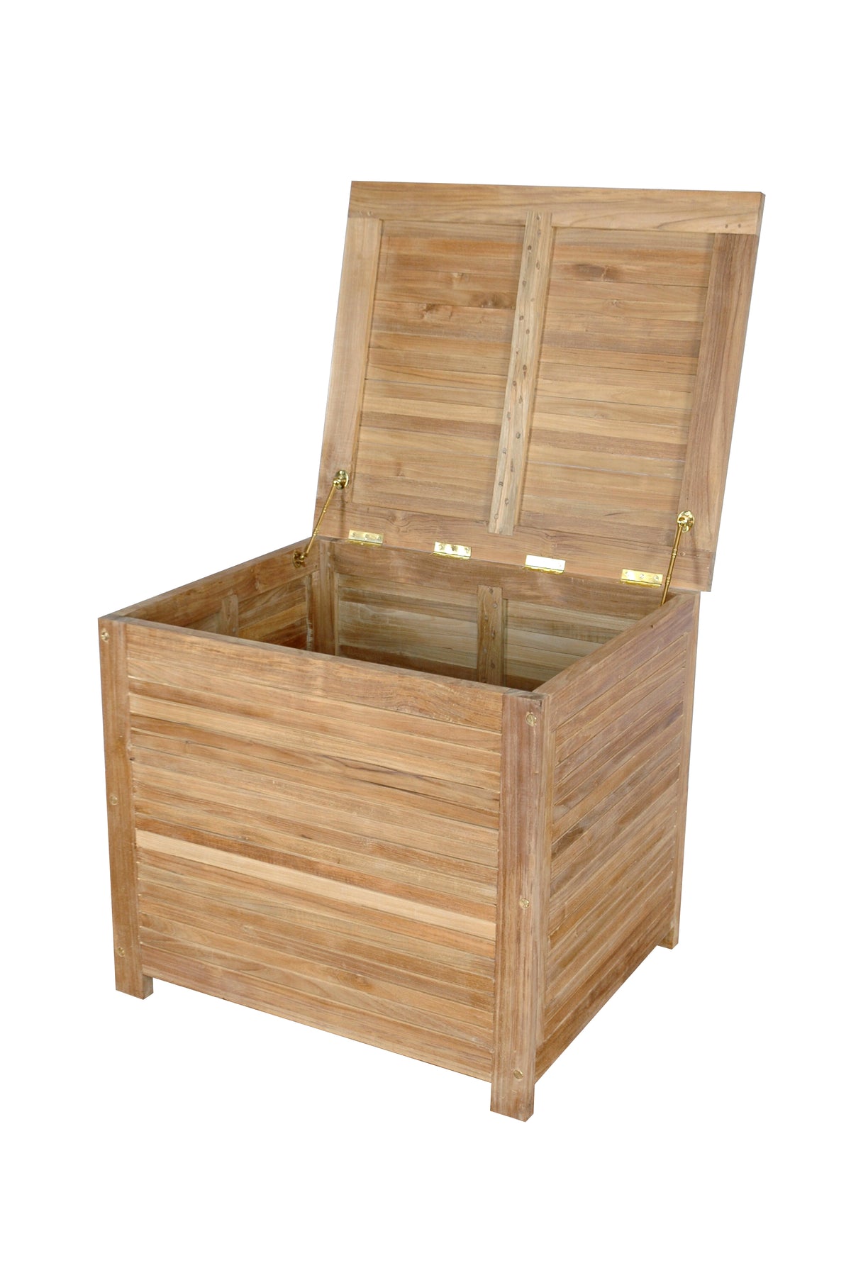Wooden storage box with a lid on a white background