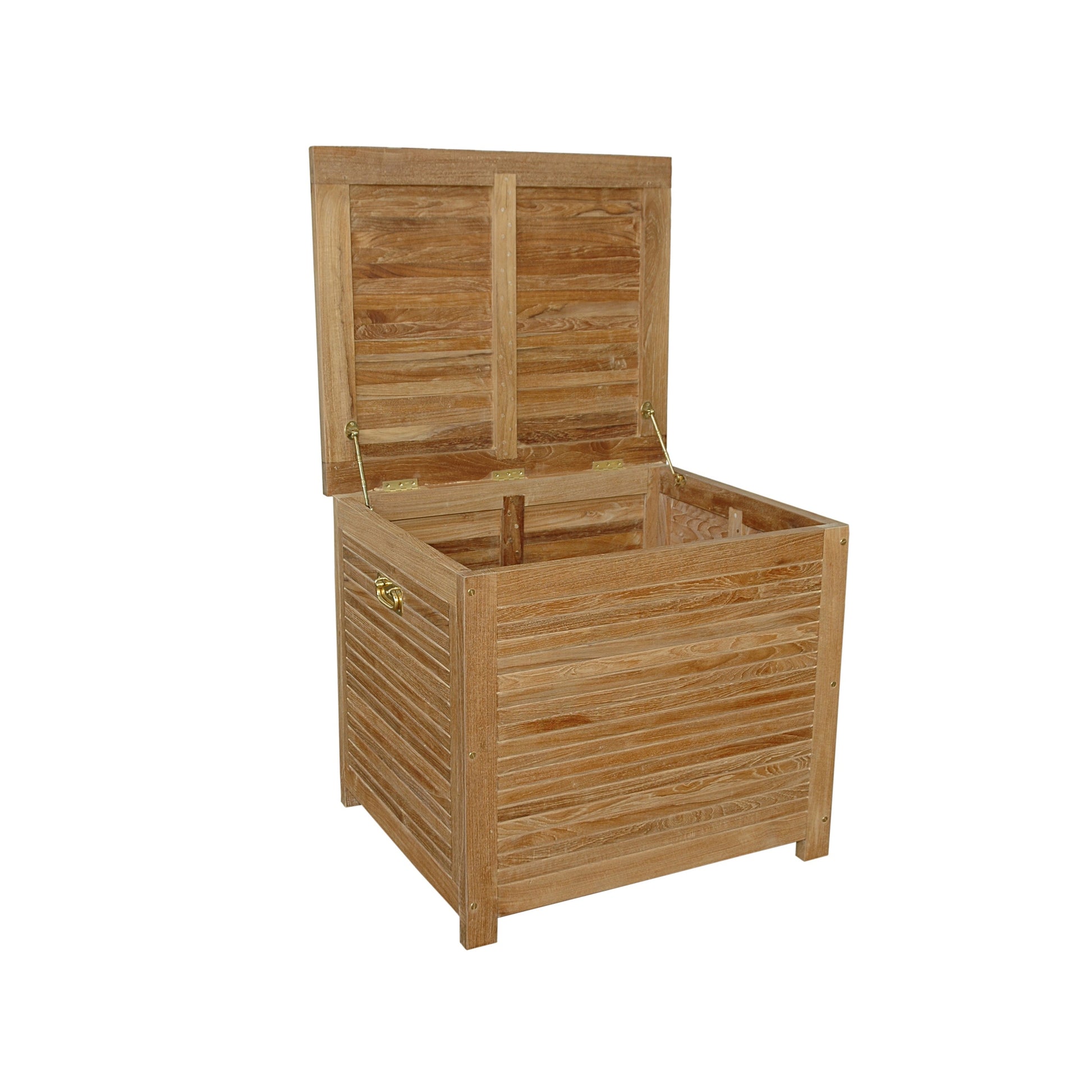 Wooden storage box with a lid on a white background