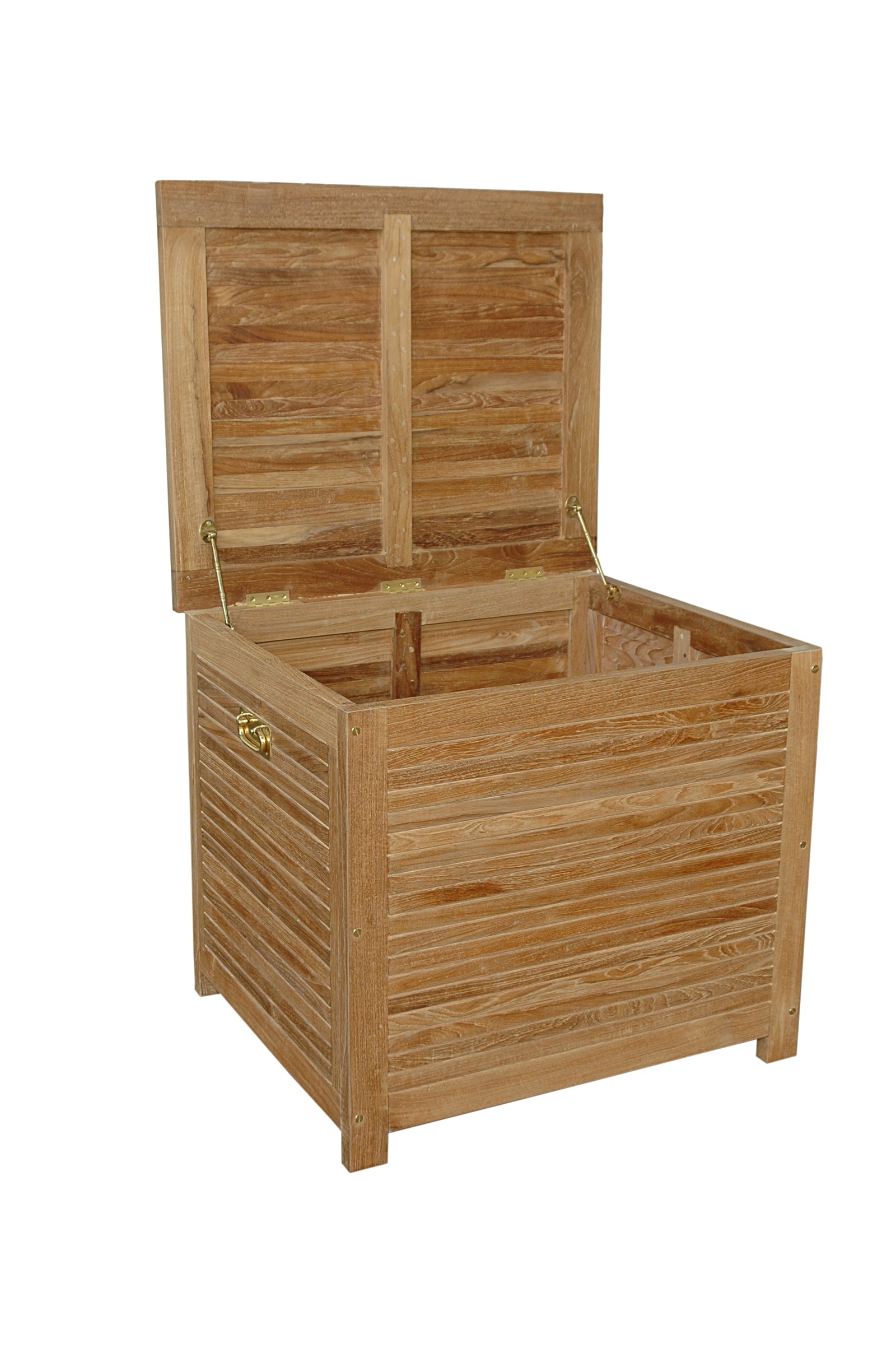 Wooden storage box with a lid on a white background
