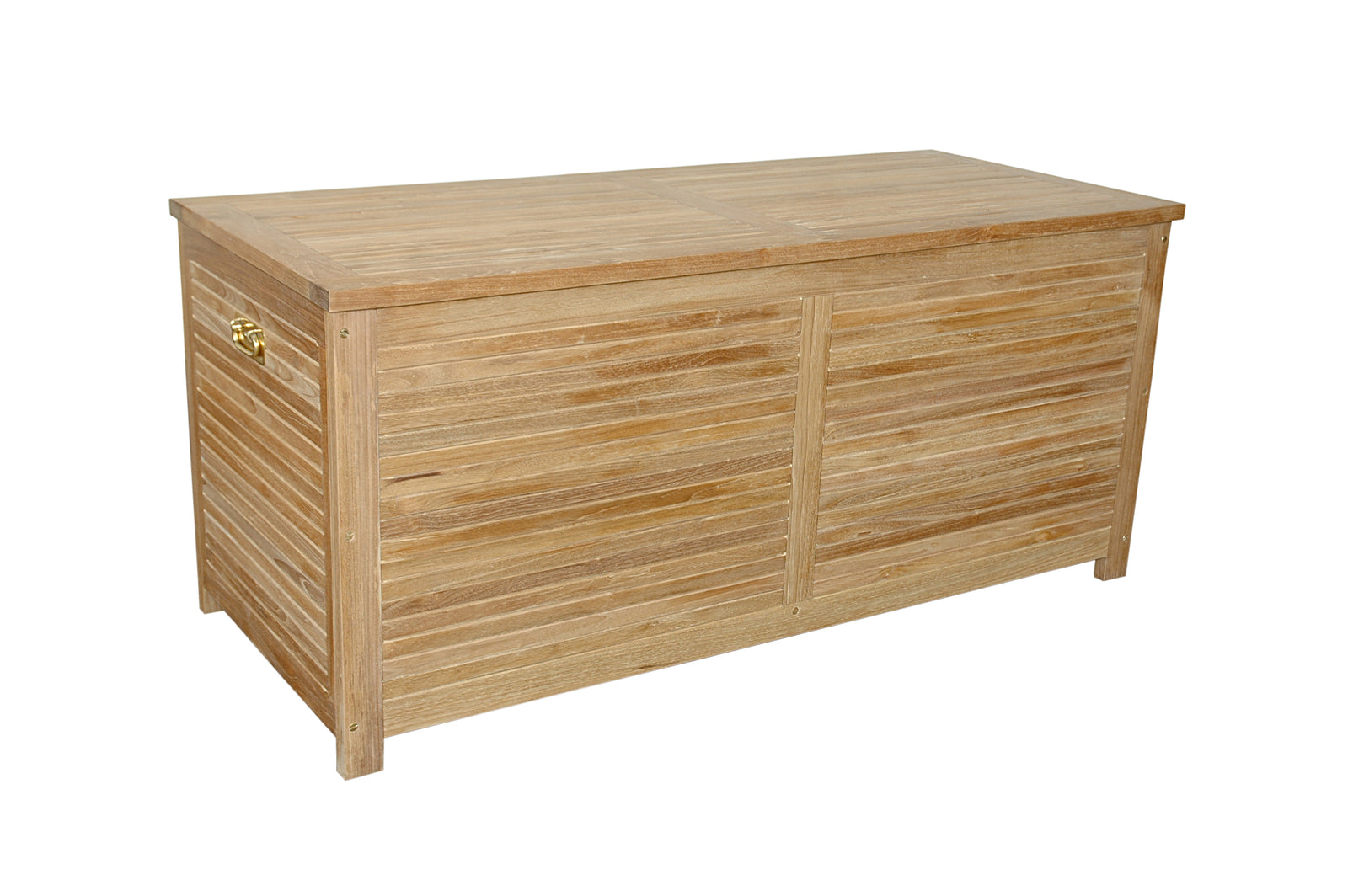 Wooden storage box with a gold handle on a white background