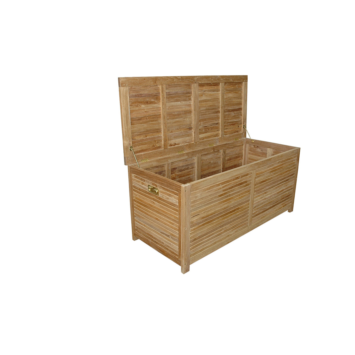 Wooden storage chest with a lid on a white background