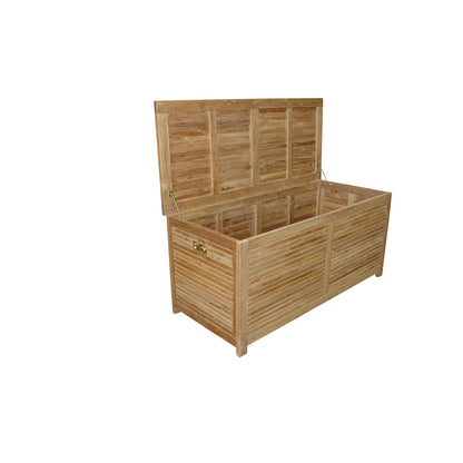 Wooden storage chest with a lid on a white background