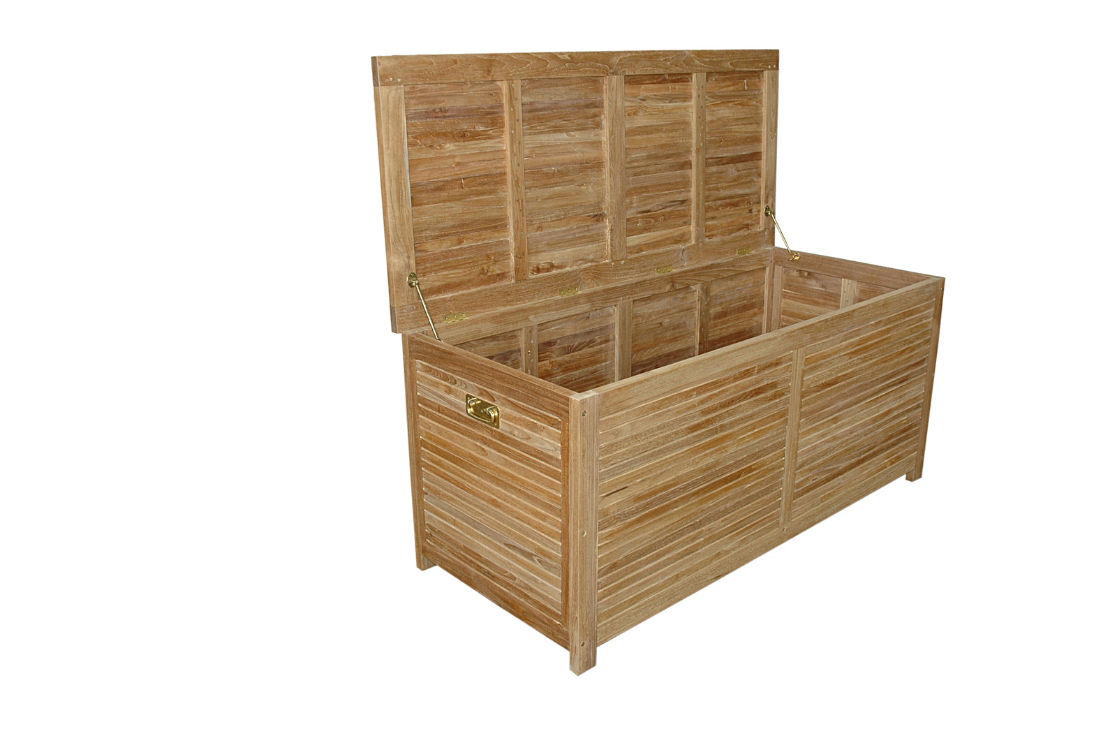 Wooden storage chest with a lid on a white background