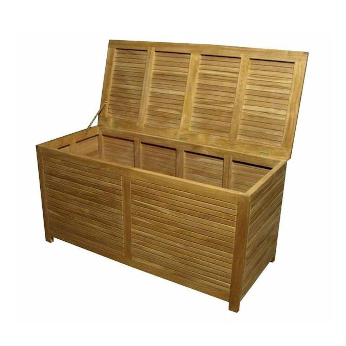 Wooden storage box with a hinged lid on a white background