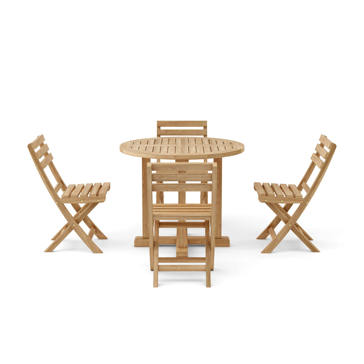 Wooden outdoor table and chairs set on a white background
