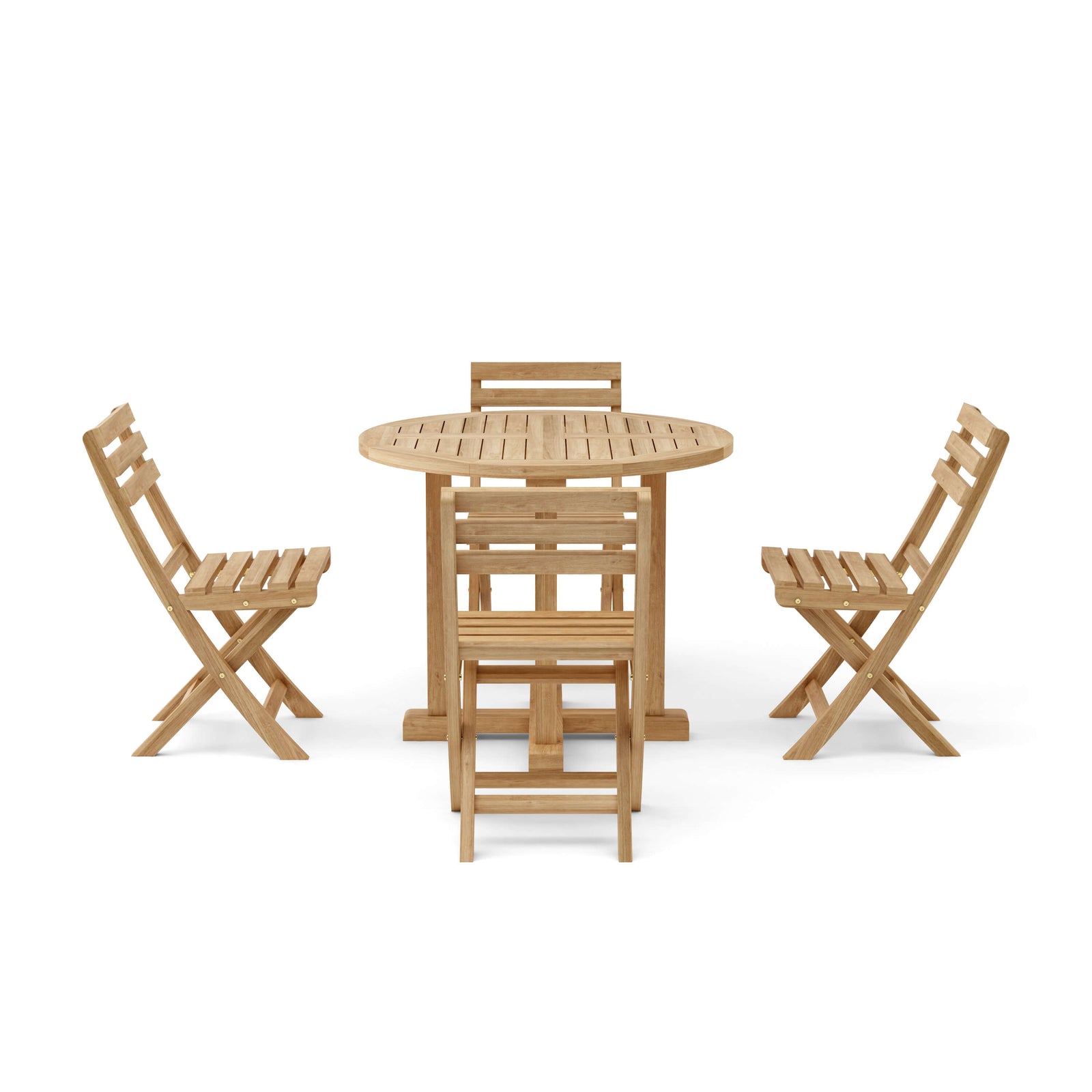 Wooden outdoor table and chairs set on a white background