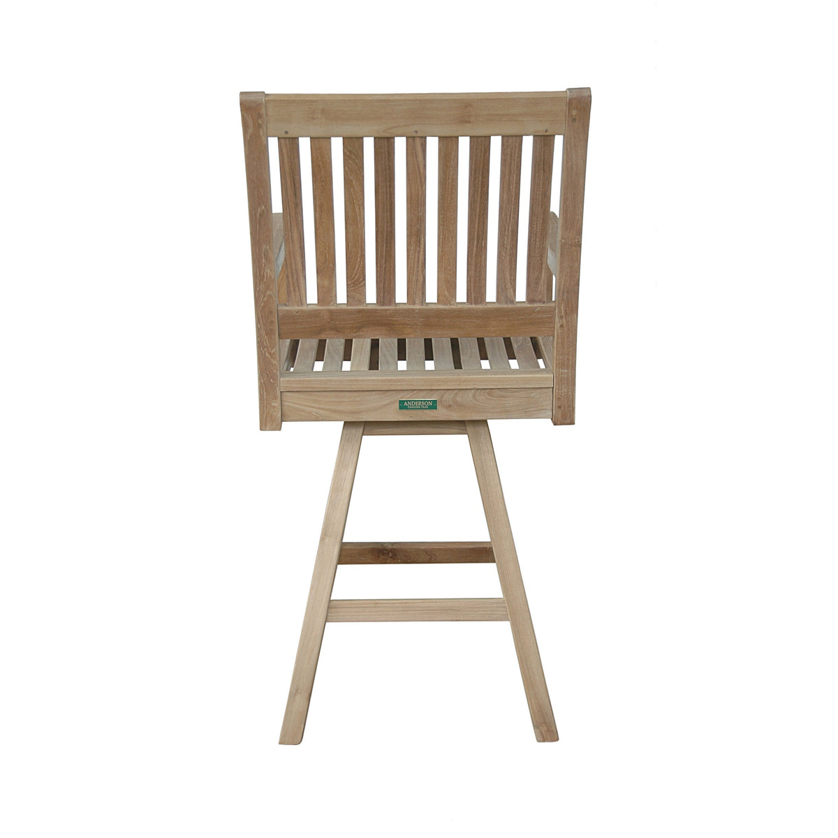 Wooden bar stool with a visible brand logo on a white background