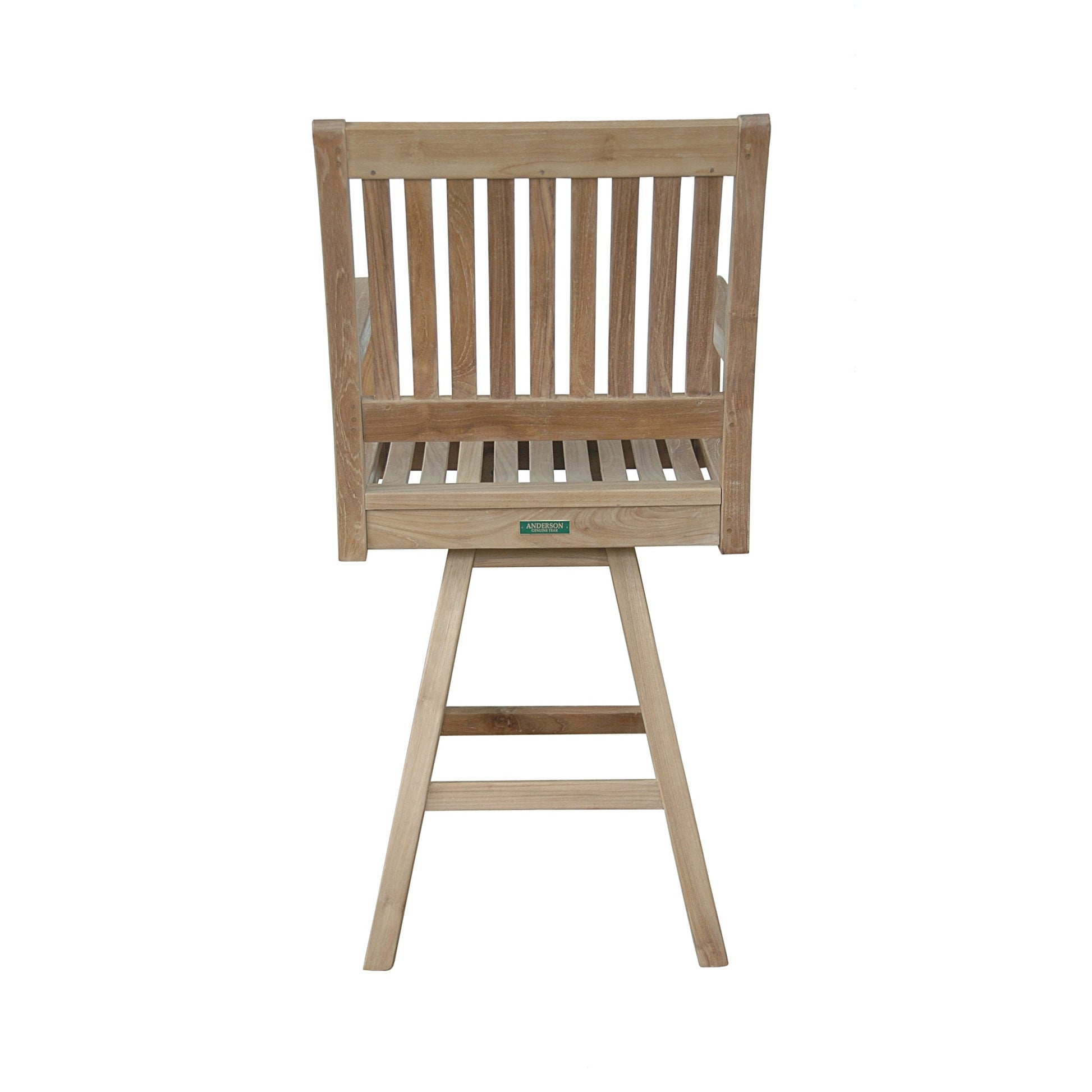 Wooden bar stool with a visible brand logo on a white background