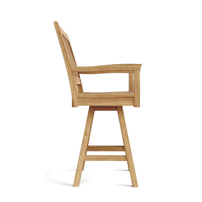Wooden bar stool with armrests on a white background