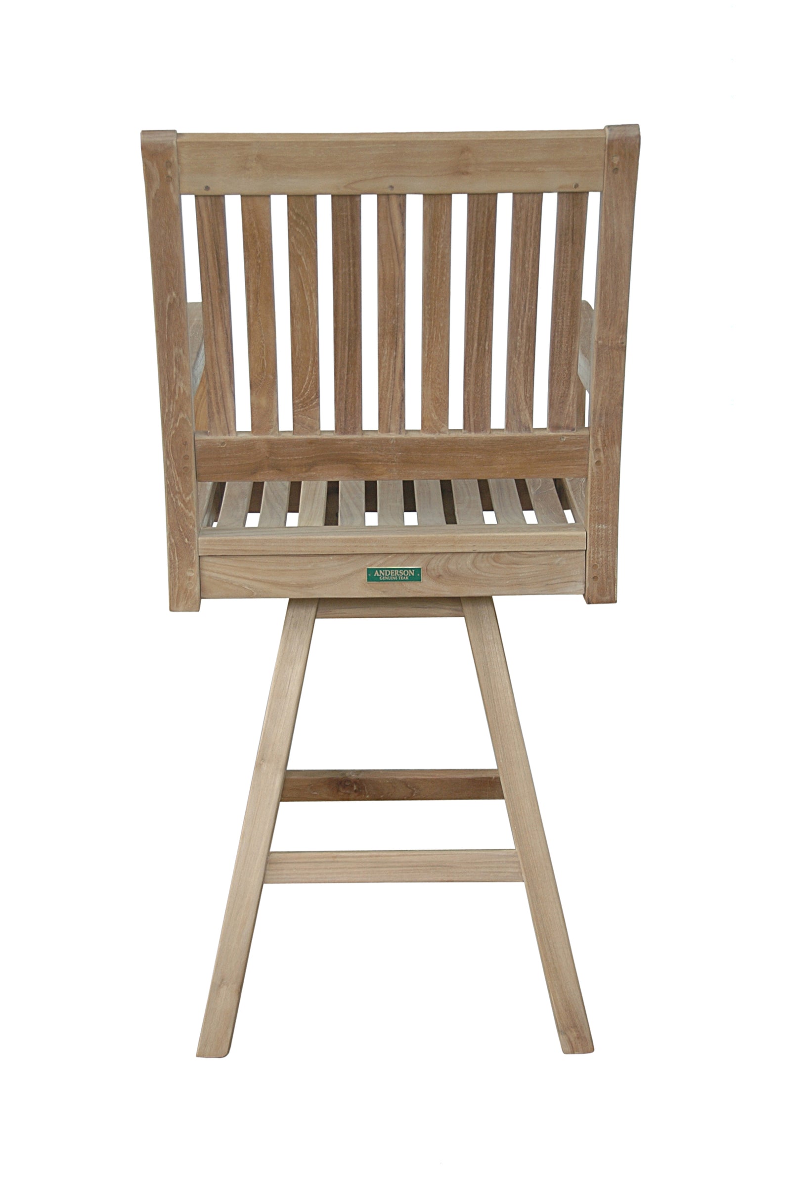 Wooden bar stool with a visible brand logo on a white background