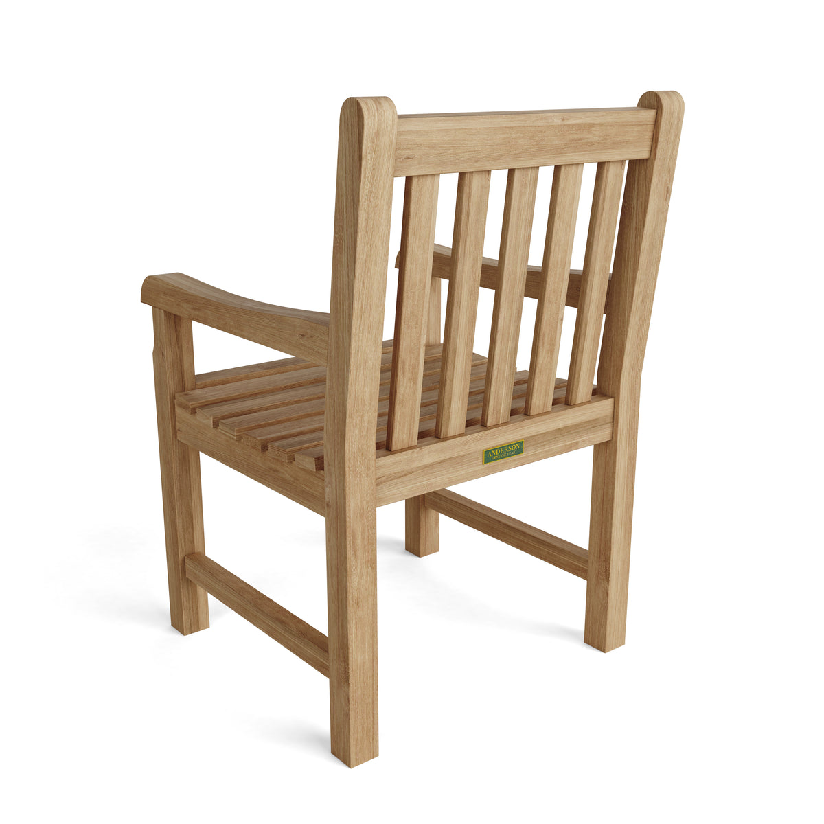 Wooden chair with slatted design on a white background