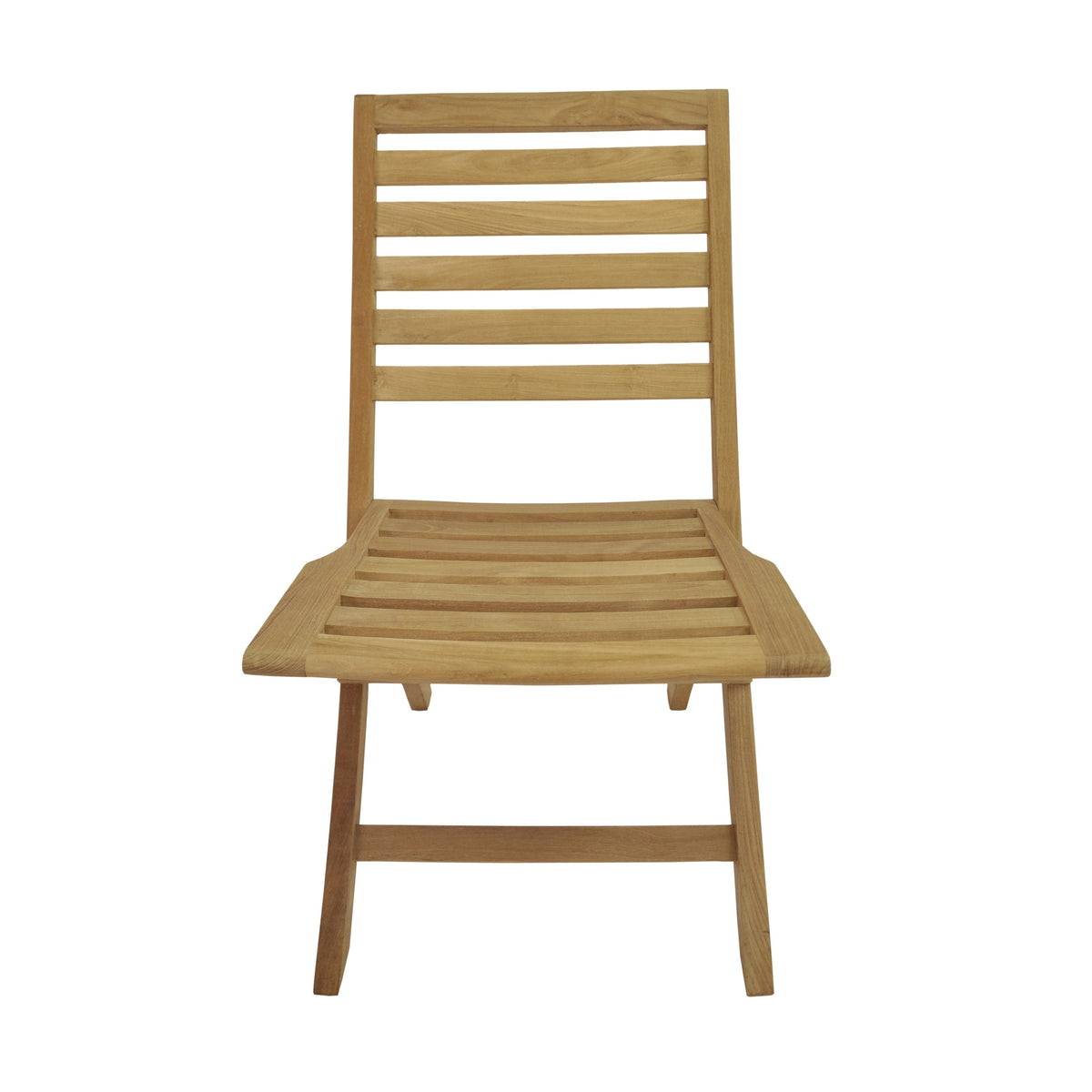 Wooden chair with slatted design on a white background