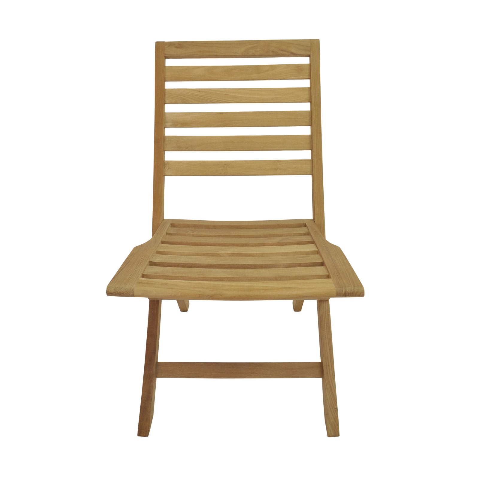 Wooden chair with slatted design on a white background