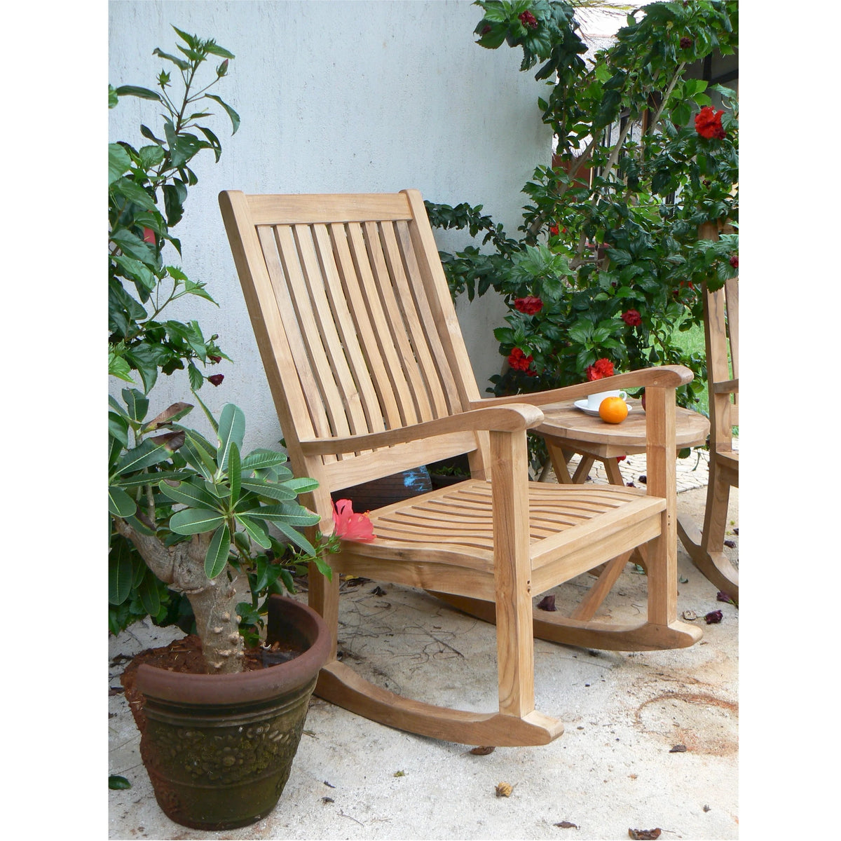 Del-Amo Bahama 3-Pc Teak Rocking Chair & Folding Side Table Set | BetterPatio // BetterPatio.com