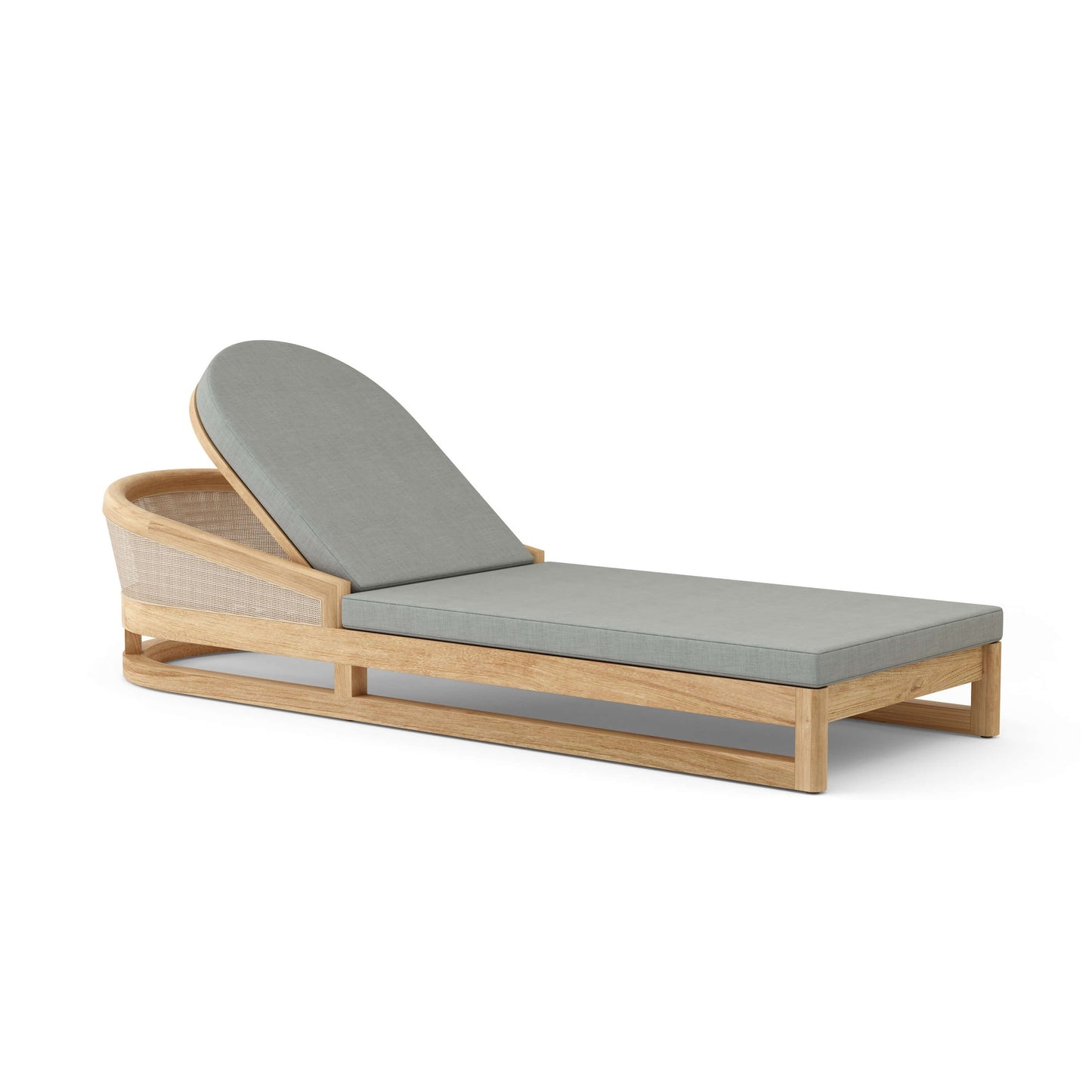 Wooden lounge chair with gray cushion on a white background