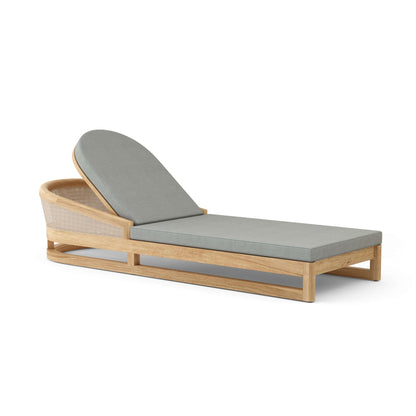 Wooden lounge chair with gray cushion on a white background
