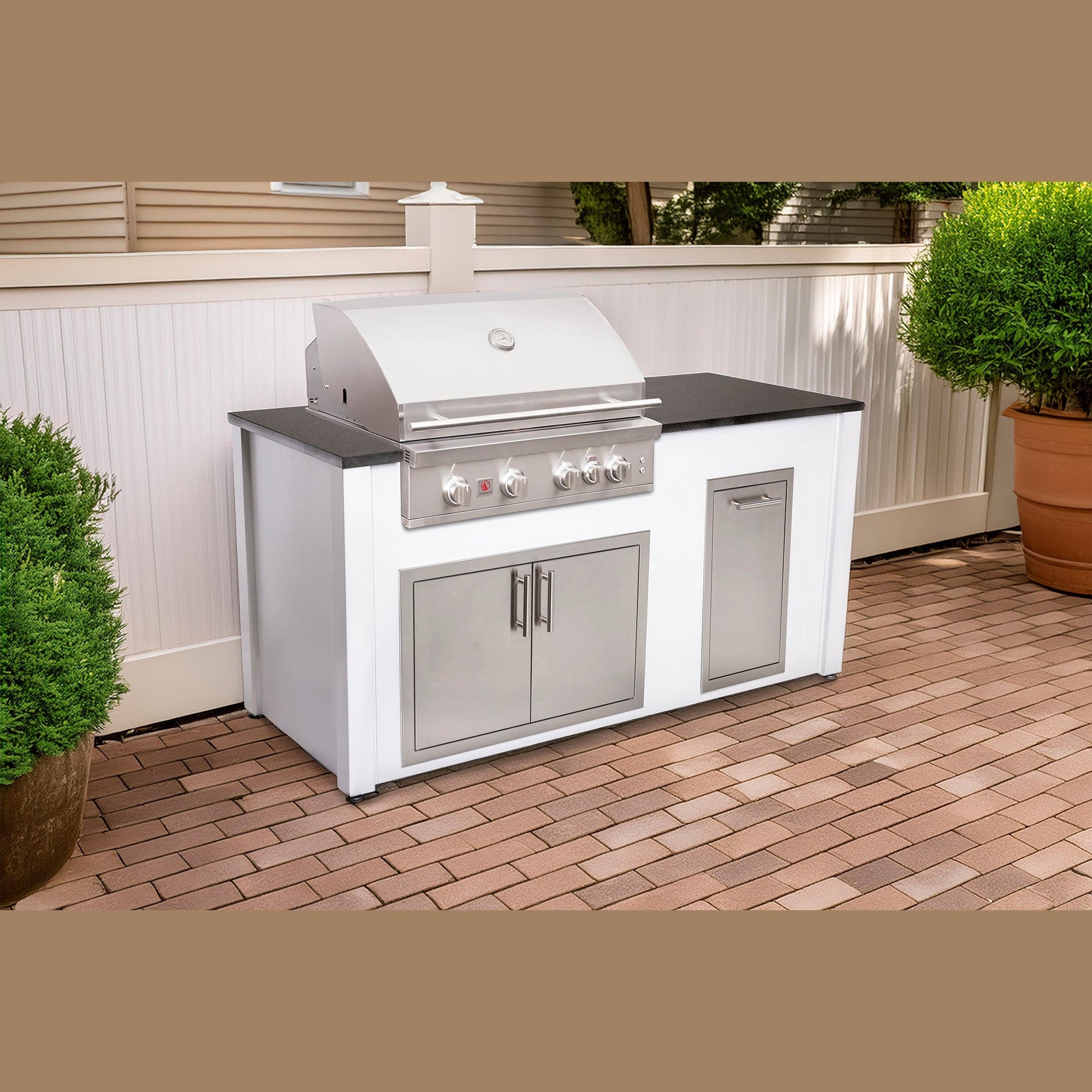 6-Foot Outdoor Kitchen Island with Grill, Access Doors & Trash Drawer | BetterPatio // BetterPatio.com