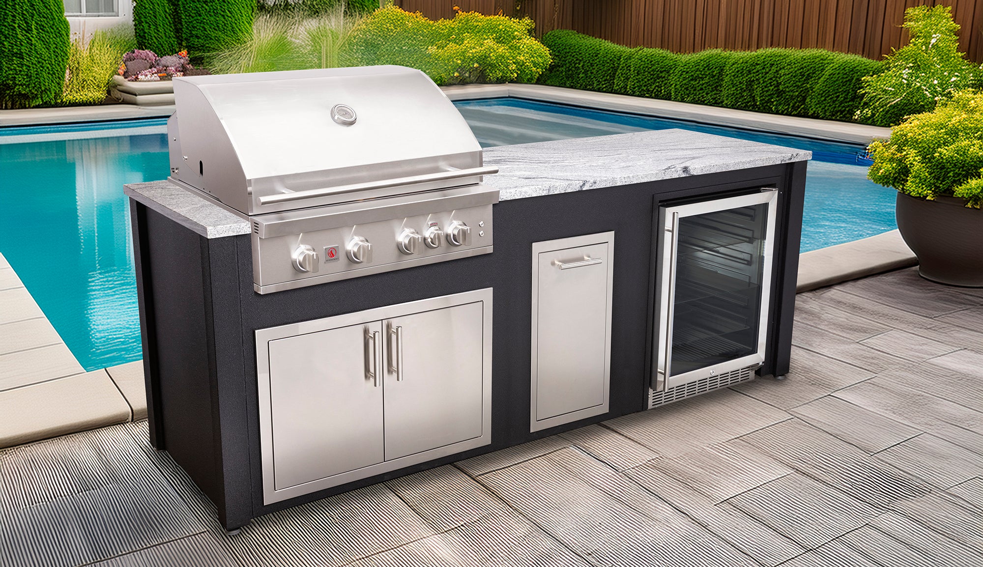8-Foot Outdoor Kitchen Island with Grill, Griddle & Storage | BetterPatio // BetterPatio.com