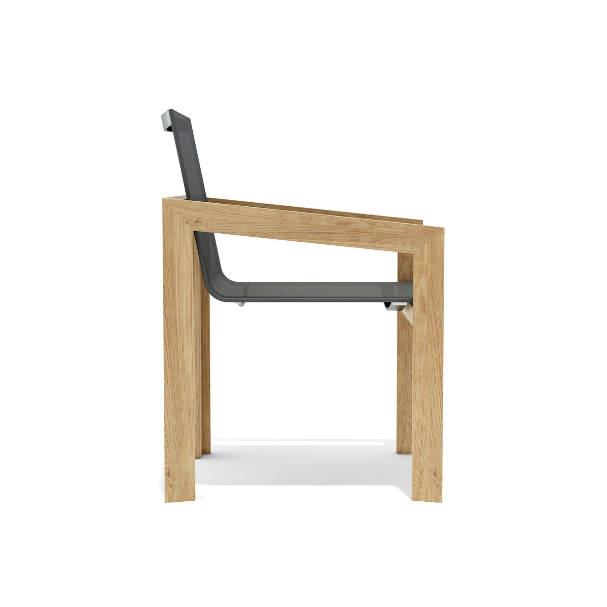 Chair with wooden frame and black seat on a white background