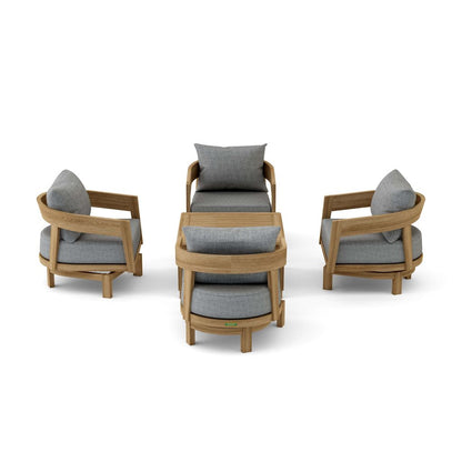 Set of wooden chairs with gray cushions on a white background