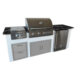 BetterPatio Designer Series 8 Foot Outdoor Kitchen with Blaze LTE 32 Inch Grill, Power Burner, Outdoor Rated Fridge