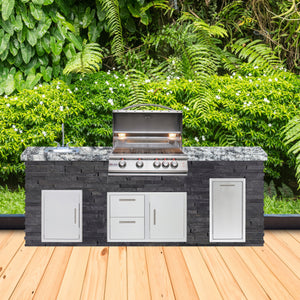 Custom Outdoor Kitchen BBQ Grill Island with Granite Slab Countertops