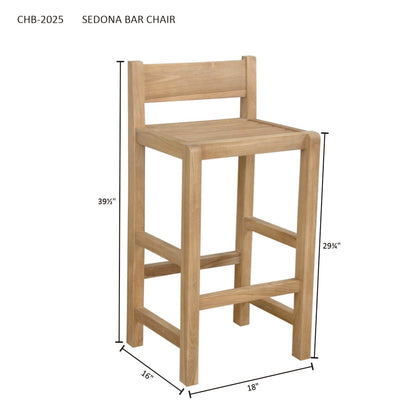 Wooden bar chair with dimensions on a white background