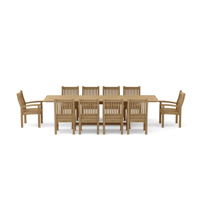 Wooden dining table with eight chairs on a white background