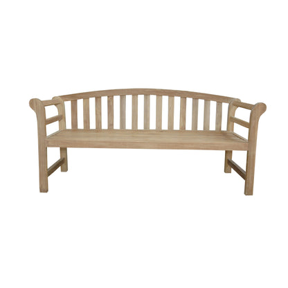 Anderson Teak Brisbane Deep Seating Bench - angled view of teak slat bench with armrests