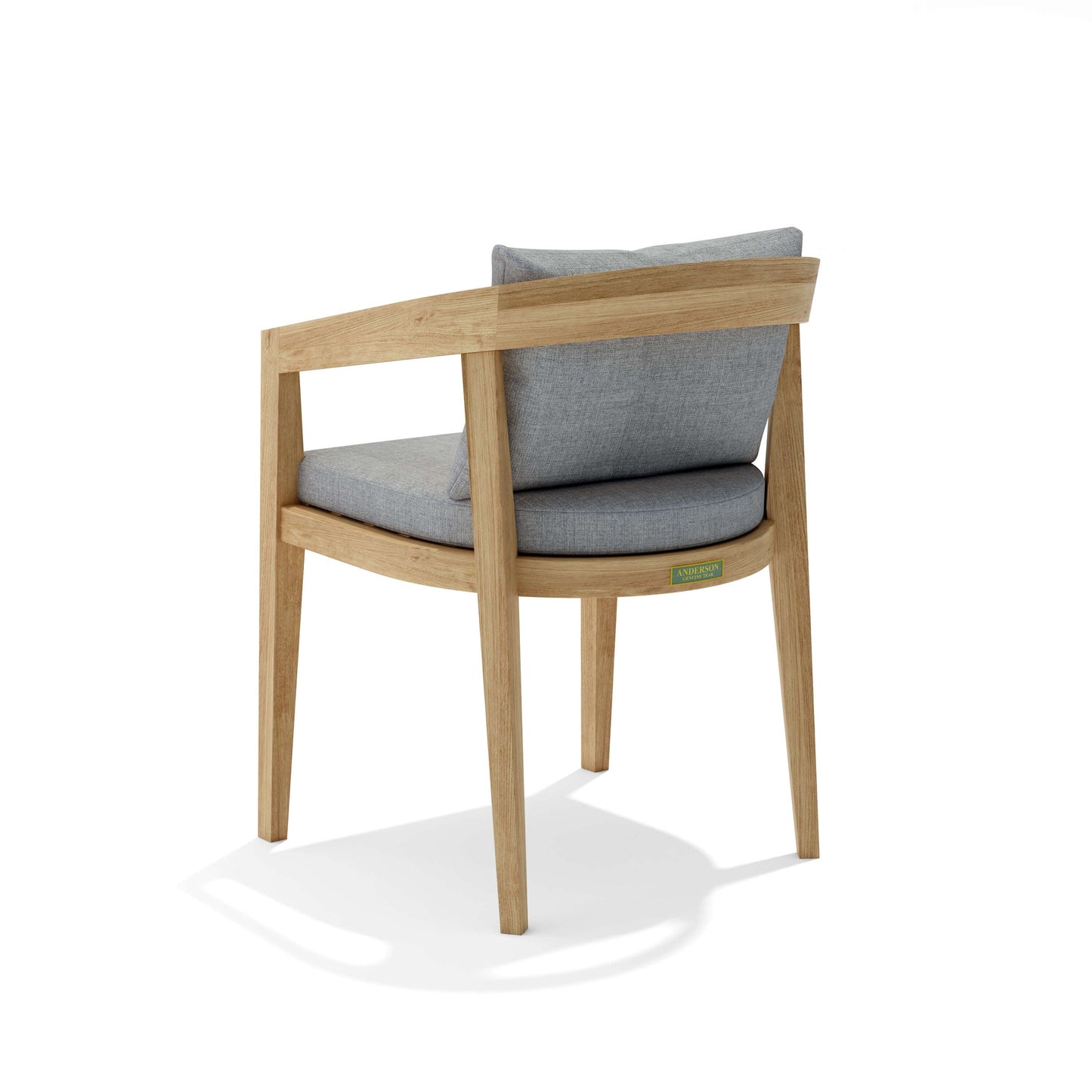 Wooden chair with gray cushion on a white background