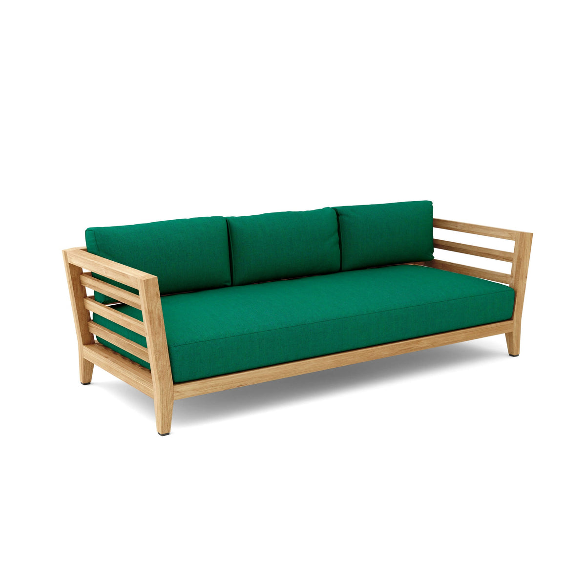 Green sofa with wooden frame on a white background