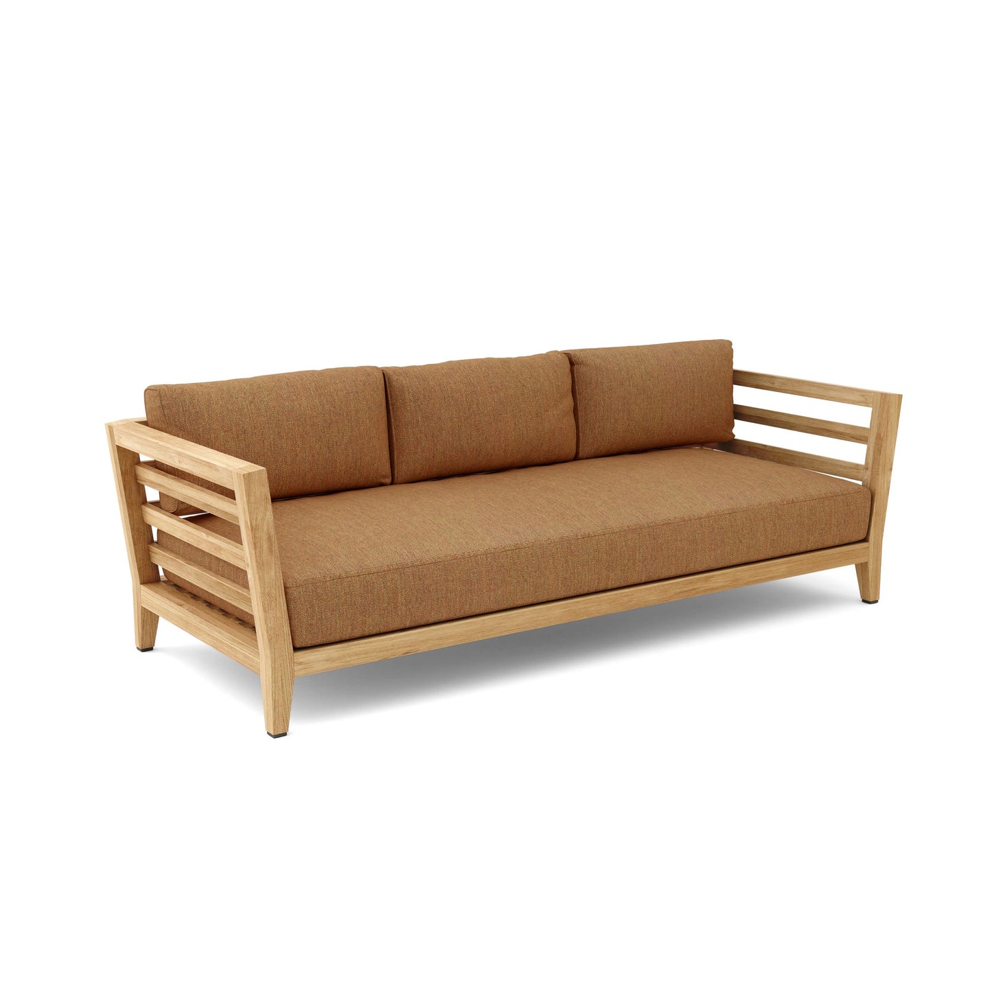 Brown sofa with wooden frame on a white background