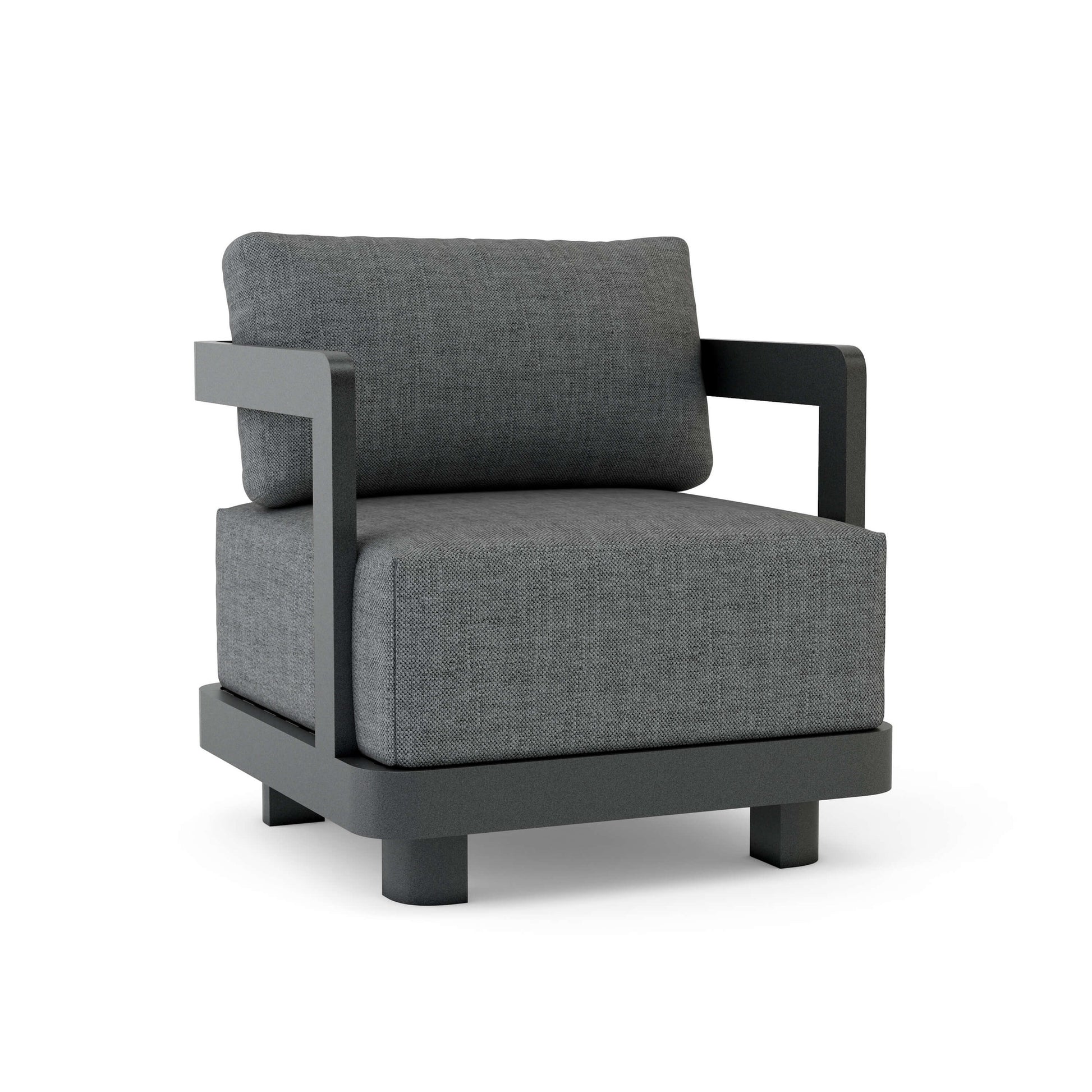Gray armchair with black frame on a white background