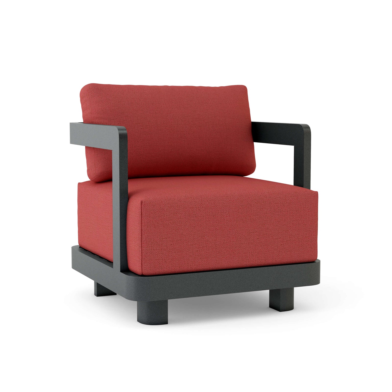 Red armchair with black frame on a white background