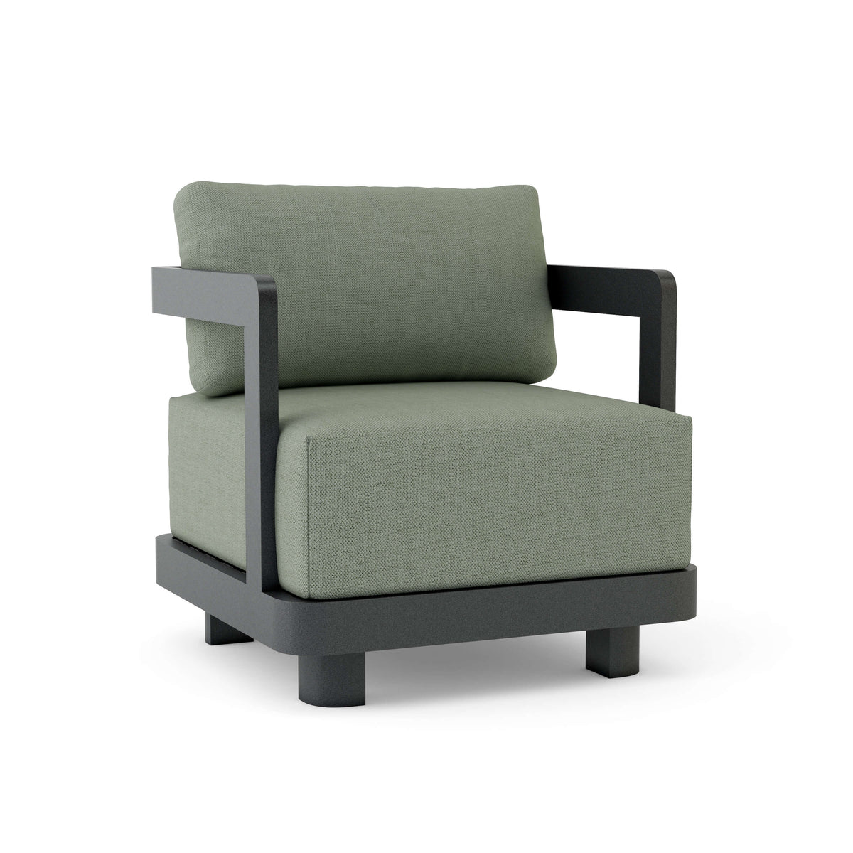 Green armchair with black frame on a white background