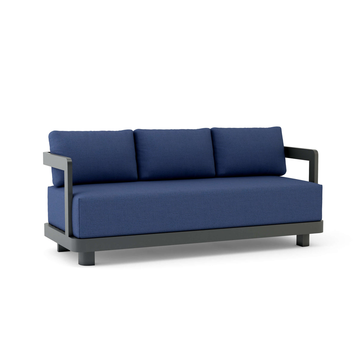 Blue sofa with gray frame on a white background