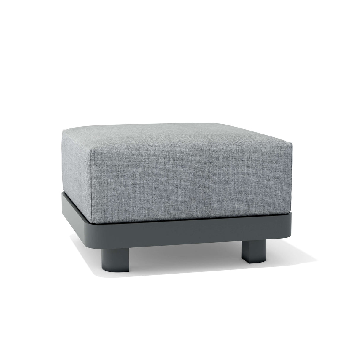Gray upholstered ottoman on a white background
