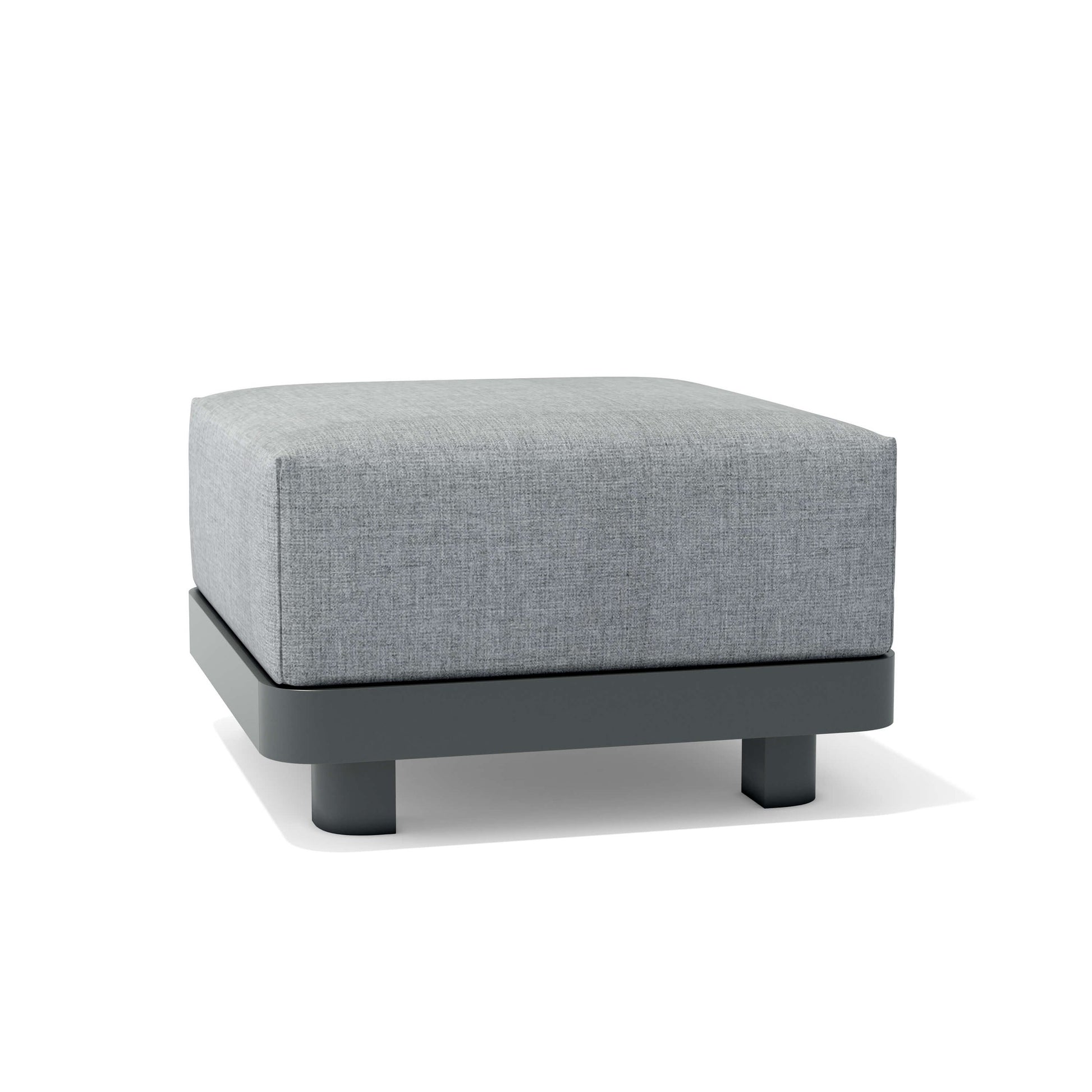 Gray upholstered ottoman on a white background