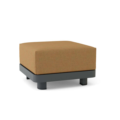 Brown ottoman with black legs on a white background