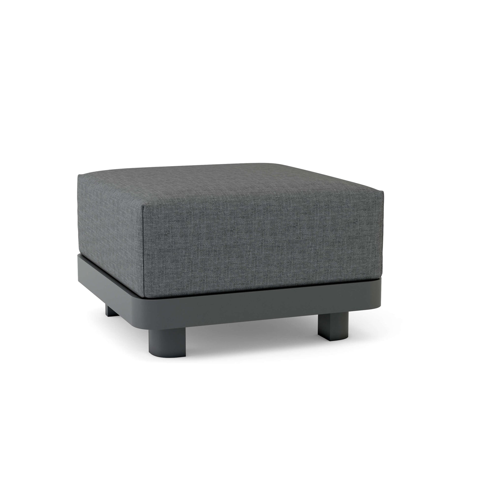 Gray upholstered ottoman on a white background