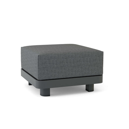 Gray upholstered ottoman on a white background