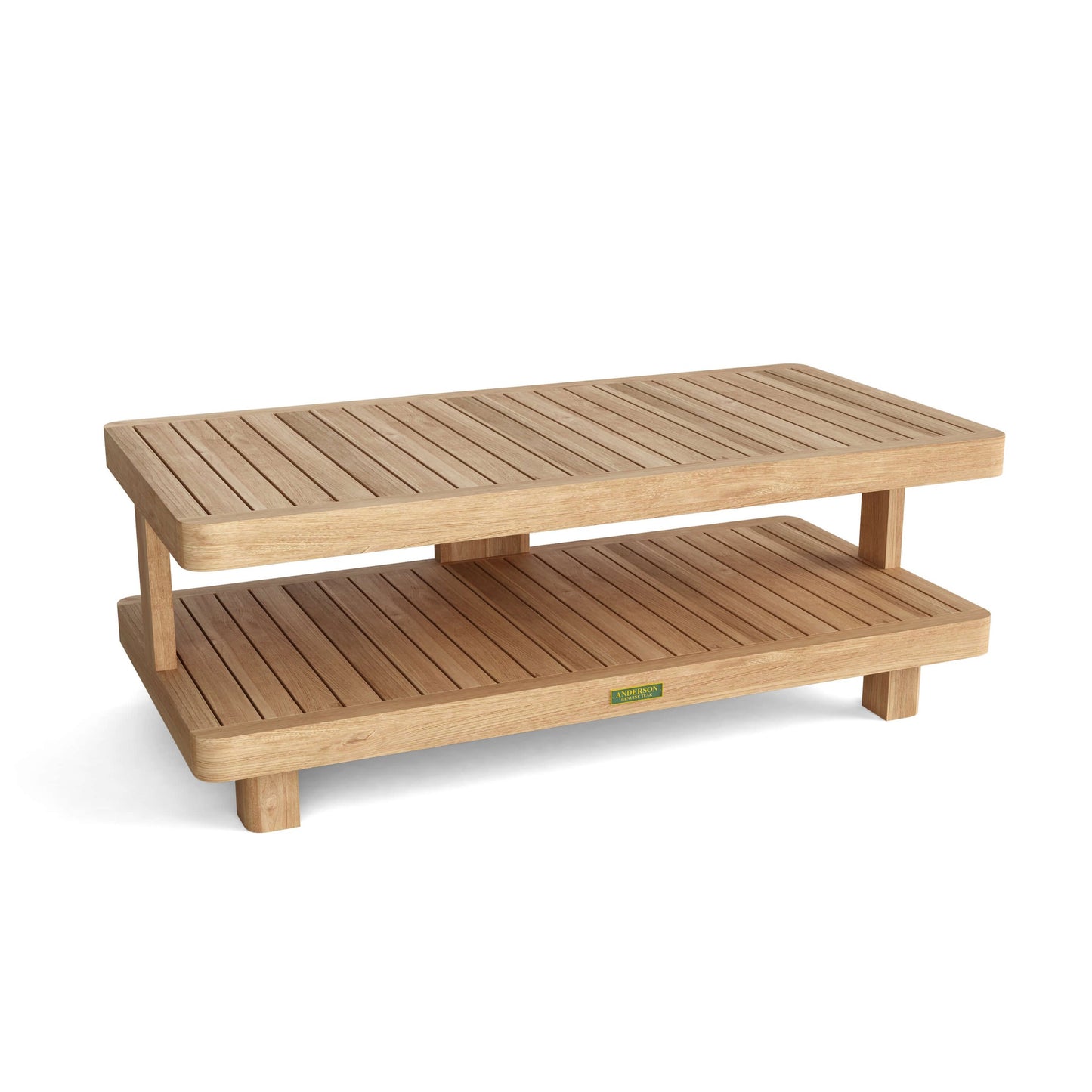 Wooden coffee table with a shelf on a white background