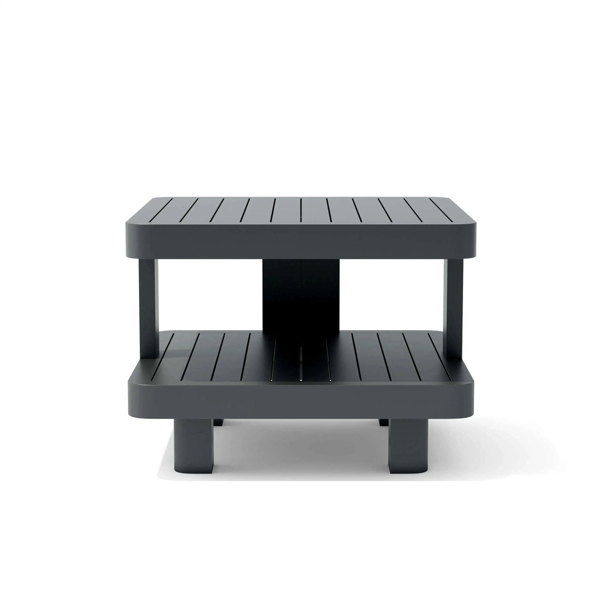 Black two-tiered table on a white background