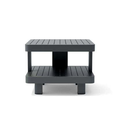 Black two-tiered table on a white background