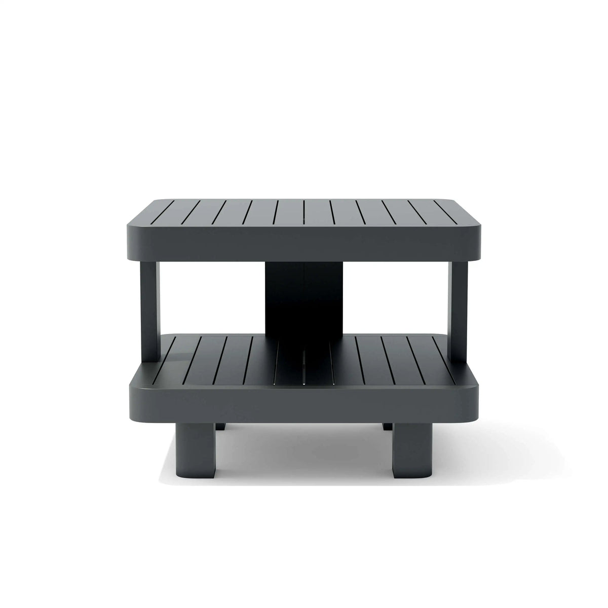 Black two-tiered table on a white background